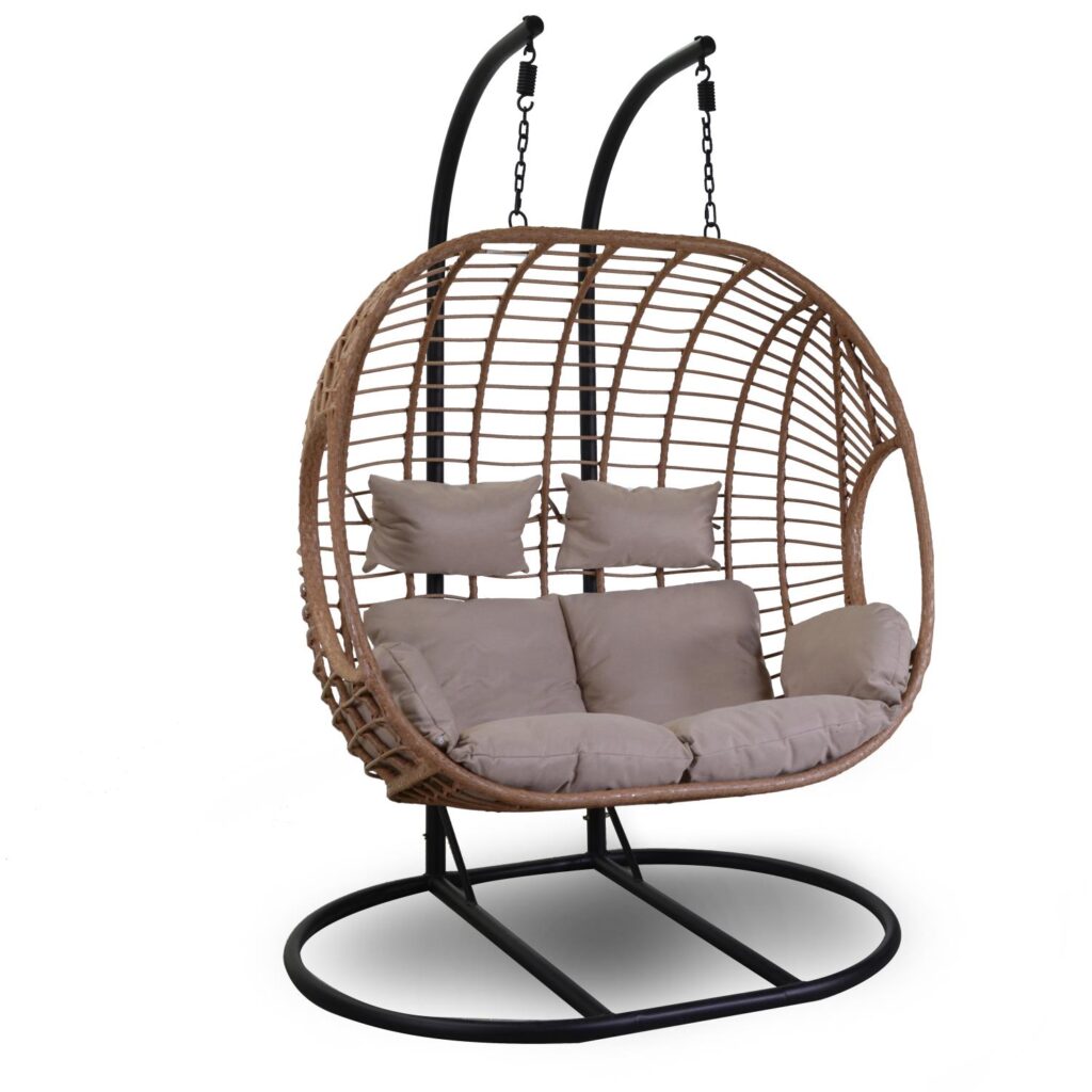 Dondolo pensile polyrattan Damon 2 posti naturale cm134x70h200