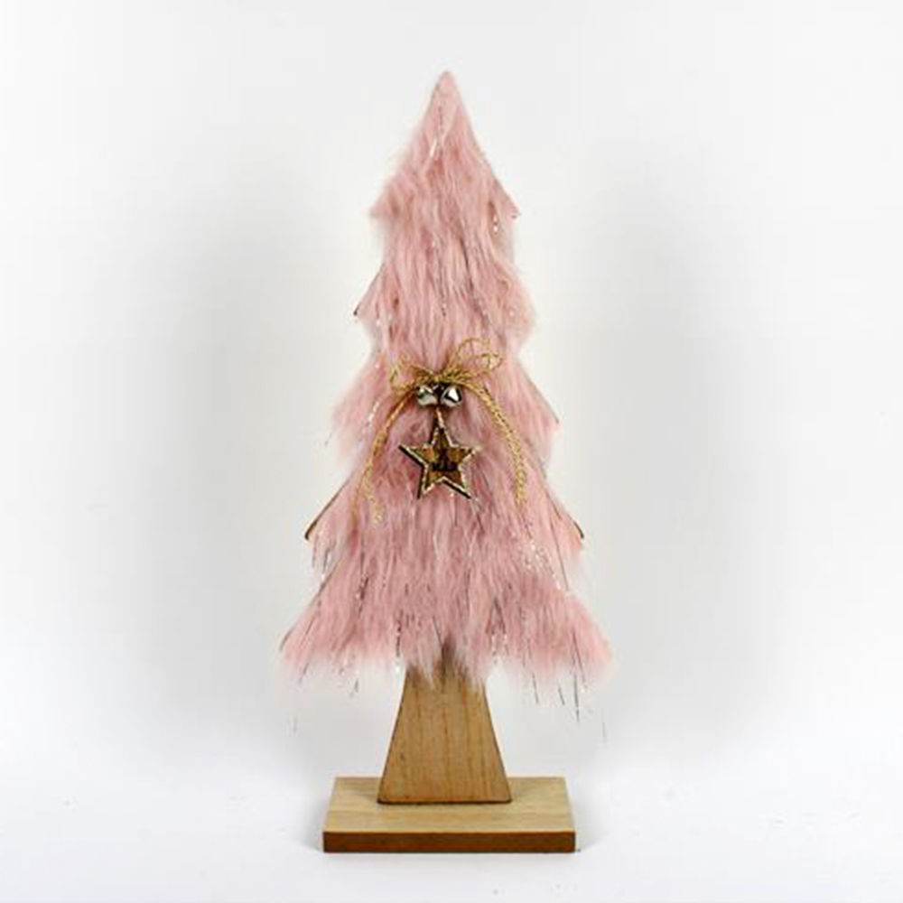 Albero in Legno con Pelliccia Rosa e Luci