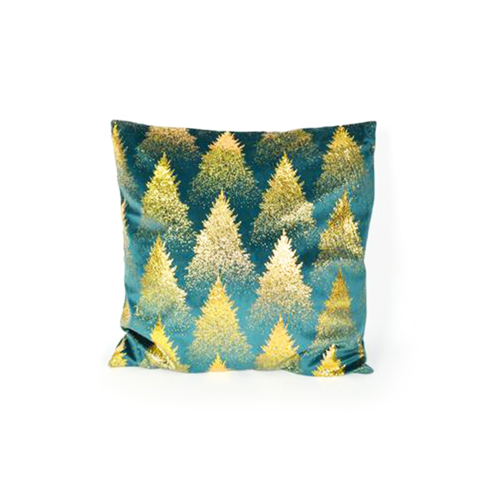 Cuscino in Velluto Verde con Alberi Oro