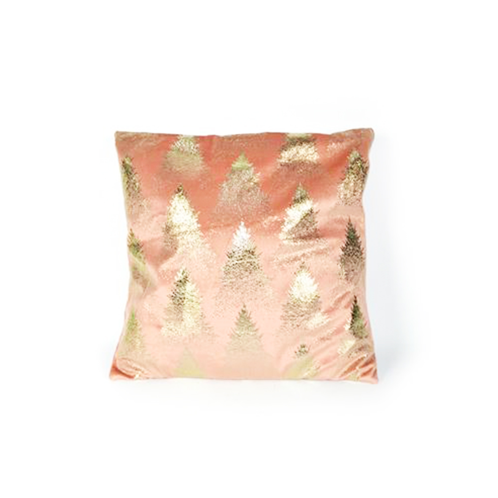 Cuscino in Velluto Rosa con Alberi Oro