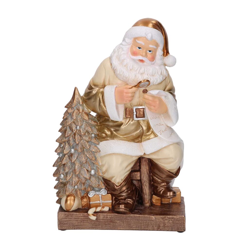Babbo natale resina con lista regali oro cm19x8,5h29,5