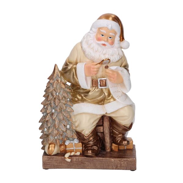 Babbo natale resina con lista regali oro cm19x8,5h29,5