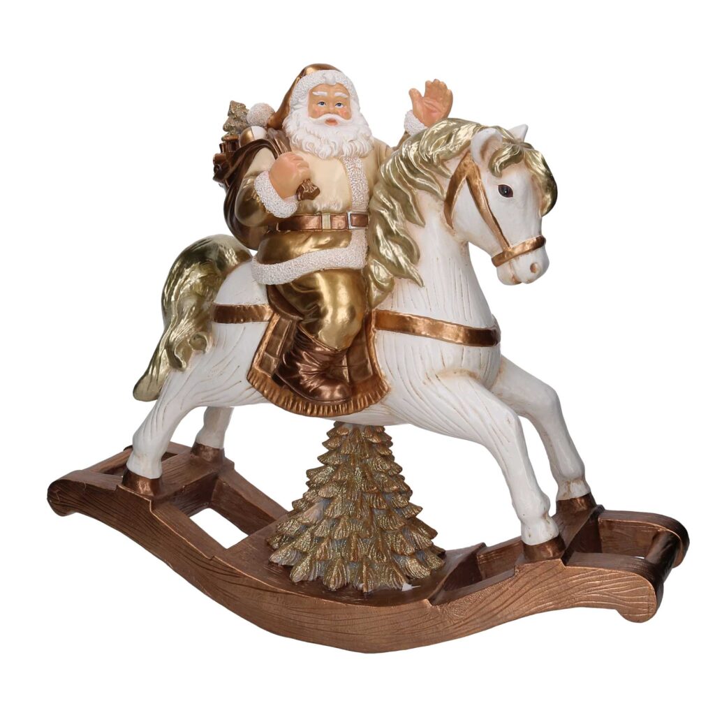 Cavallo dondolo con babbo oro marrone vg