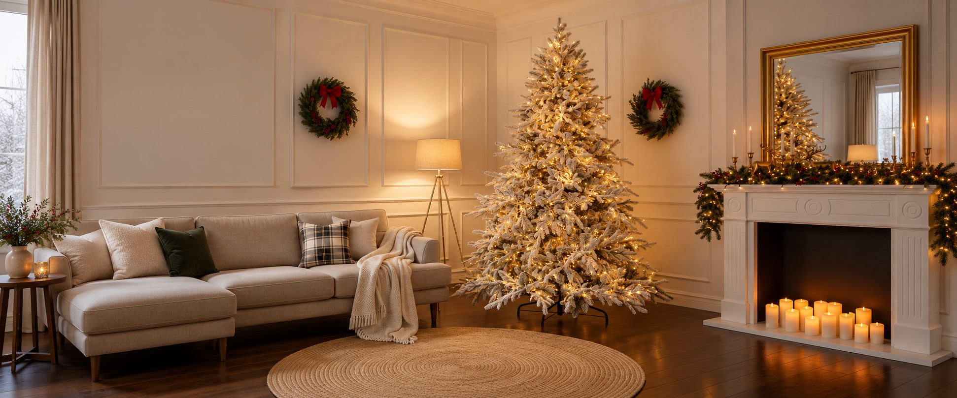 Alberi innevati e luci di Natale