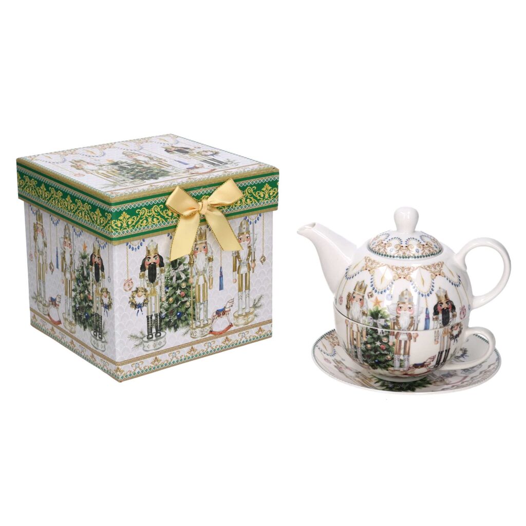 Teiera ceramica soldatini bianco tea for one con scatola regalo cm 16x16h15