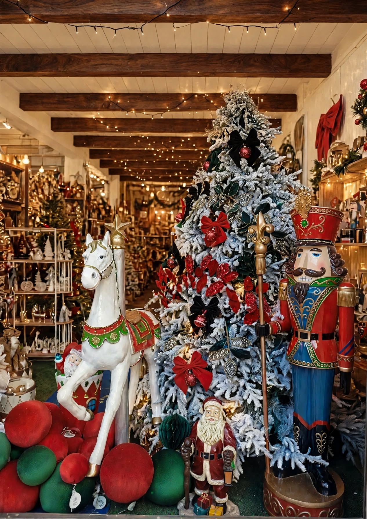 Alberi innevati e luci di Natale